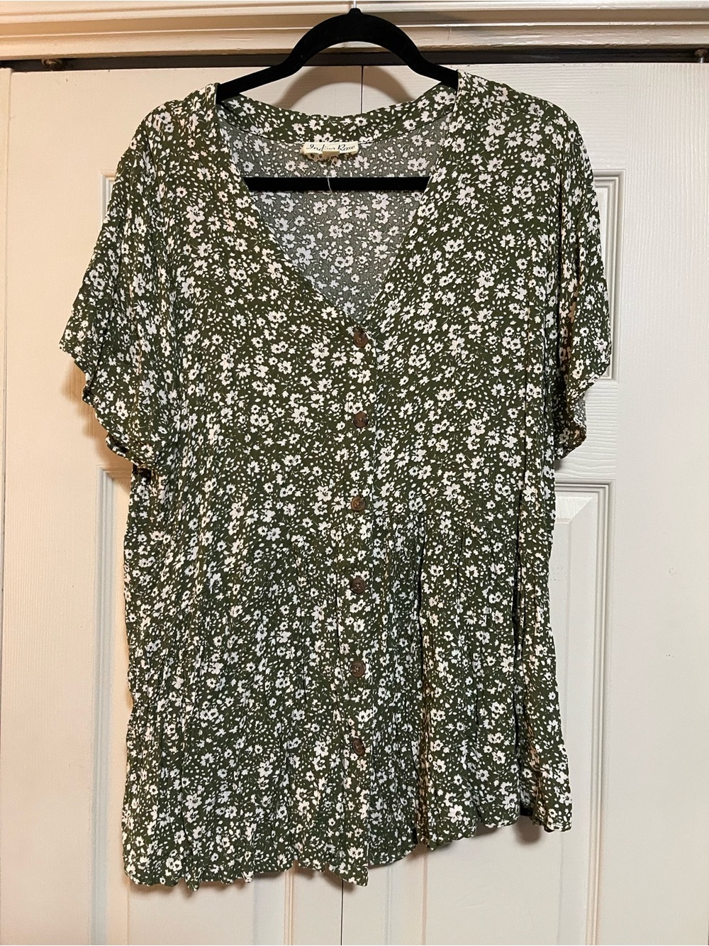 Olive Green Ditsy Floral Button-Front Blouse